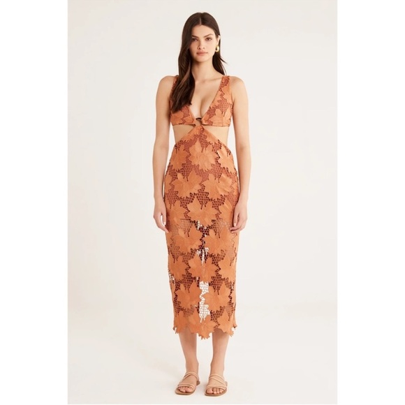 Revolve X Rumer The Label TROPEZ  Cutout Lace Midi Dress In Rust Size XS New - Picture 1 of 8